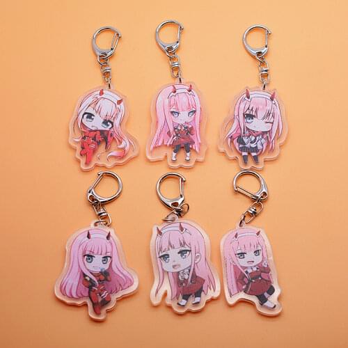 Anime DARLING In The FRANXX Key Chain Zero Two Double-sided Acrylic Key Chains Kawaii Pendants Key Ring Accessories Props Gift