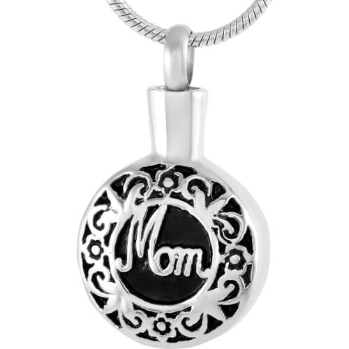 IJD8680 Round Shape Ashes Locket Pendant Stainless Steel Mom On My Heart Keepsake Memorial Urn Jewelry for Human Ashes