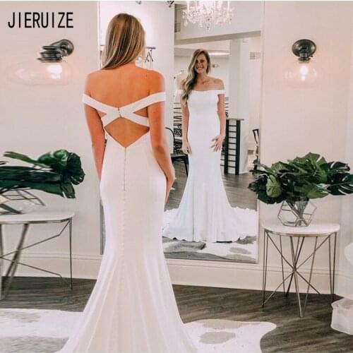 JIERUIZE Mermaid Wedding Dresses Off the Shoulder Simple White Bridal Dresses Cheap Sleeveless Wedding Gowns Robe De Mariee