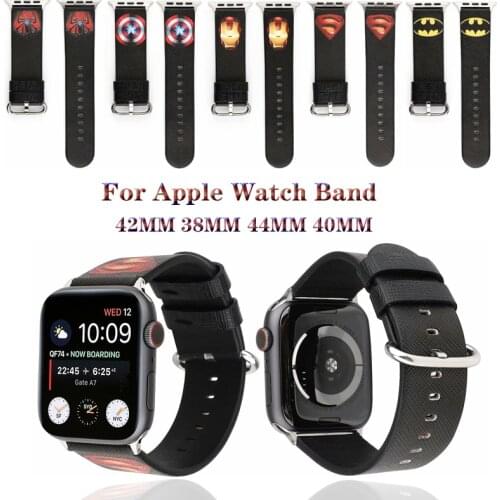 Cartoon Style Leather Bracelet Strap for apple watch band 4 44/40mm Marvel Heroes band for iWatch series 3 2 1 42/38mm accessory