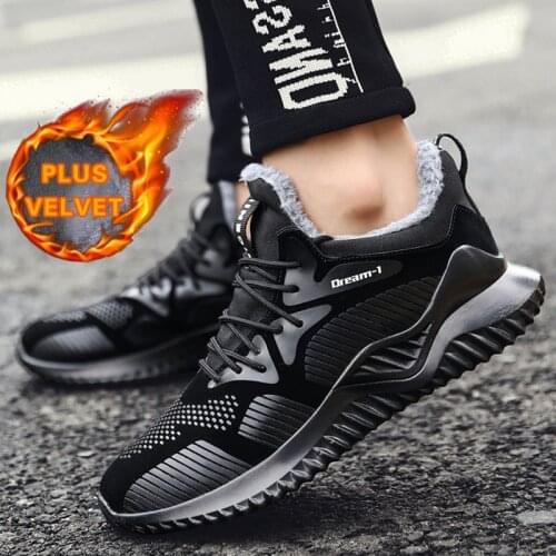Winter Men Sneakers Super Warm Running Shoes Snow Outdoor Sports Shoes Plus Fur Non-slip Sneakers Black Leather Shoes Plus Size