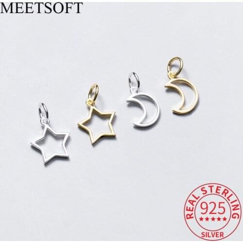 MEETSOFT Trendy 925 Sterling Silver Stars and Moon Charms Special of DIY Handmade Necklace Decoration Jewelry Accessory
