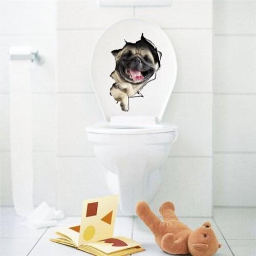 Cute Puppy Toilet Stickers Dogs Wall Decals 3d Hole Animals Mural Art Home Decor Refrigerator Posters
