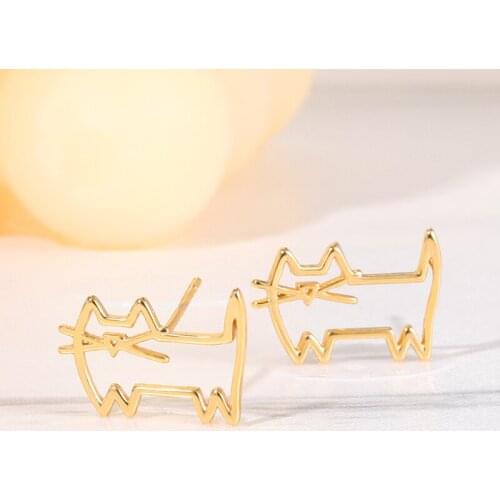 Fashion Cat Ear Stud Mini Golden Color Stainless Steel Earrings For Women Wedding Jewelry Accessories 2021 New Style Gifts