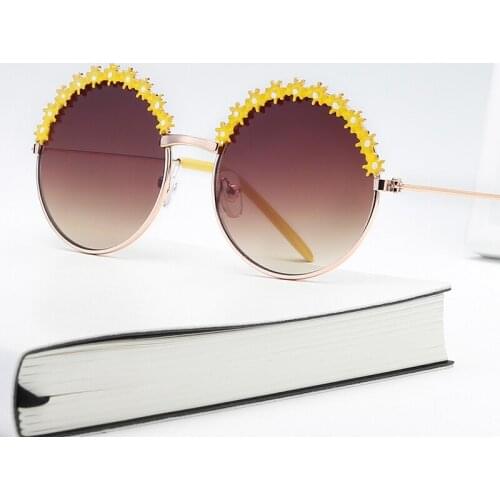 Fashion Metal Kids Sunglasses Brand Designer Flower Round Children Sunglasses Gradient Girls Boys Baby Sun Glasses UV400 Oculos