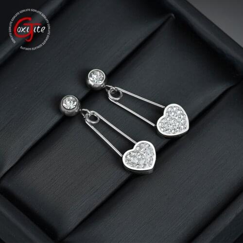 Goxijite Trendy Stone Heart Earrings For Women Girls Stainless Steel Zircon Paper Clip Earrings Party Jewelry Gift