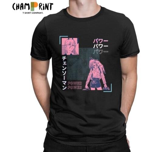 Power Streetwear T-Shirt Men Chainsaw Man Manga Denji Pochita Devil Makima Anime Tee Shirt Round Neck T Shirt Plus Size Tops
