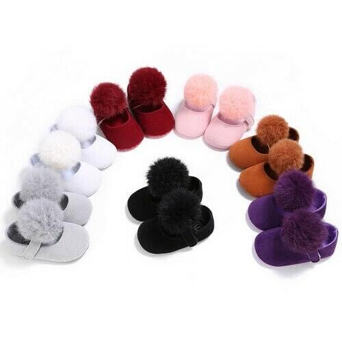 0-18M Toddler Baby Girl Soft Plush Princess Shoes cute pom shoes Infant Prewalker New Born Baby Shoes for girls