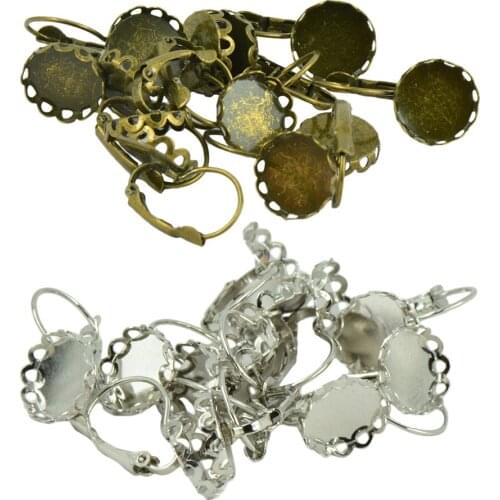 Pack of 24 Pcs 12mm Cabochon Settings- Bronze & White Plated French Lever Back Earrings Base
