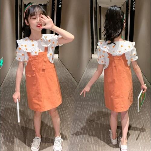 2021 New Summer Kids Girls Clothes Set Polka Dot Short Sleeve Top + Strap Dress 2pcs Children Clothing Sets Baby Girl Outfits