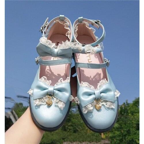 New Sweet Princess Lolita Dress Shoes Cute Lolitas Womens Lace Bow Low Heel Anime Goth Fashion Buckle Mid Heel Cosplay Fashion