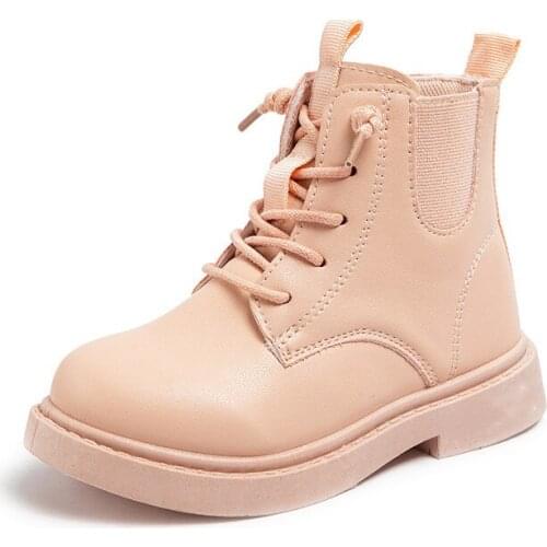 New 2021 Autumn Fashion Girls Boots Shoes Casual Comfortable Pu Leather Waterproof Martin Boots Black Pink Childrens Sneakers
