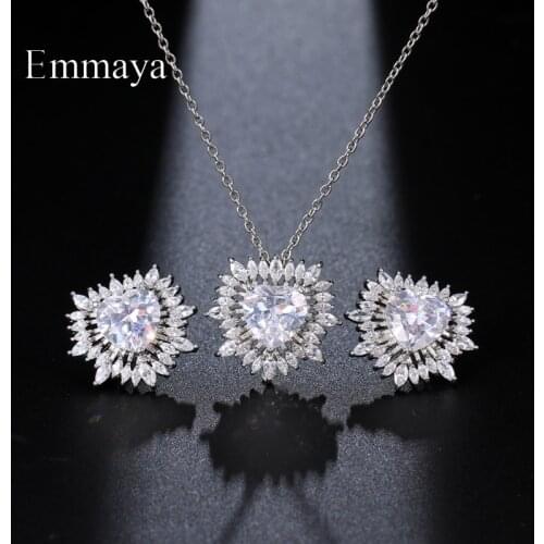 Emmaya New Arrival Cute Heart Shape Ingenious Zirconia Jewelry Set For Women Shiny Earring And Necklace Party Elegant Ornament