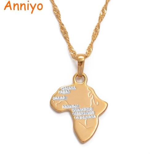 Anniyo Map of Africa Pendant Necklaces for Women/Girls Rose Two-color African maps Ethiopian Jewelry #034804