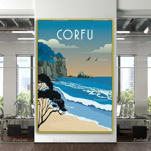 Corfu Travel Poster, Retro Corfu Print, Corfu Wall Art, Corfu Poster, Travel Wall Art, Home Decor Canvas Unique Gift