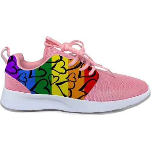 Rainbow Hearts Pattern LGBT Pride Funny Sport Running Shoes Casual Breathable Lightweight 3D Printed Lady Women Female Sneakers