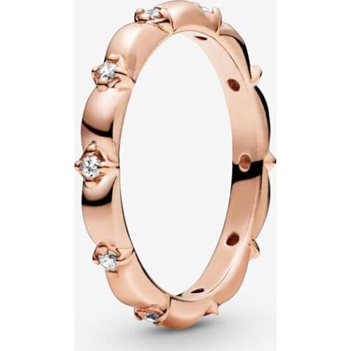 SALE! Fashion Jewelry 925 Sterling Silver Rings Pave Sparkling Rose Golden Color Ring Flower Petals Band Rings Women Gift