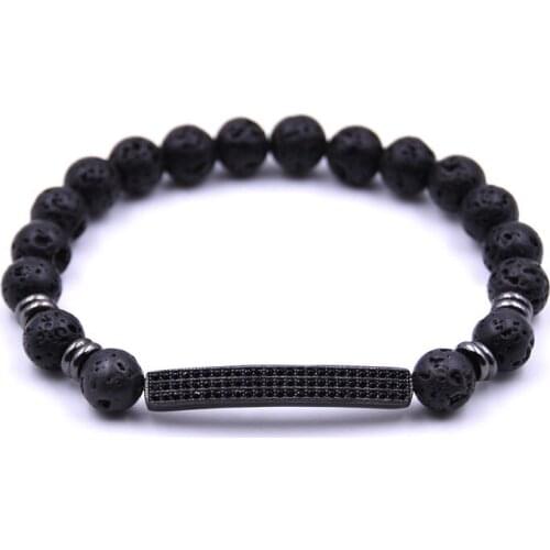 8MM Luxury Micro-Dense Micro-Set Hao Stone Mens Bracelet Jewelry Black Lava Stone Charm Ladies Bead Bracelet Pulseira Masculina