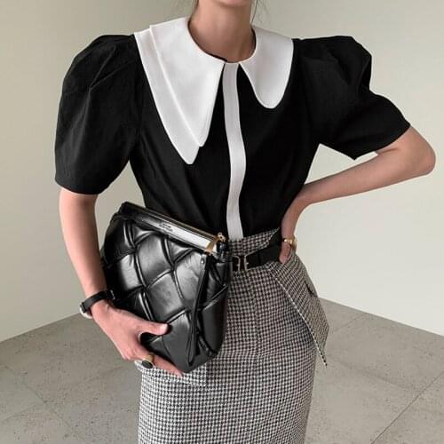 RUGOD 2021 all-match elegant and chic color matching large lapel temperament short-sleeved shirt women
