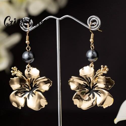 Cring coco Hibiscus Flowers Earrings 2021 Polynesian Original Design Flowers Wholesale Jewelry Drop Earrings Earring for Women