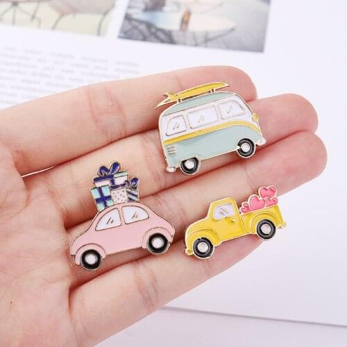 Cute Vintage Bus Motorcycle Brooches For Women Girls Retro Cartoon Car Lapel Badge Pins Bag Clothes Jewelry Party Gifts