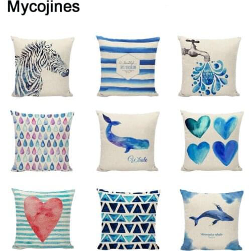 Blue Sea Whale Cushion Cover Nautical Ocean Throw Pillow Case Boat Sofa Cushion Without Filling Square Outdoor Chairs Decorative