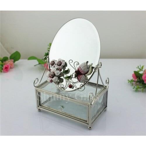 2017 New Brand Flower Design Glass Cosmetic Box with Mirror Jewelry Box