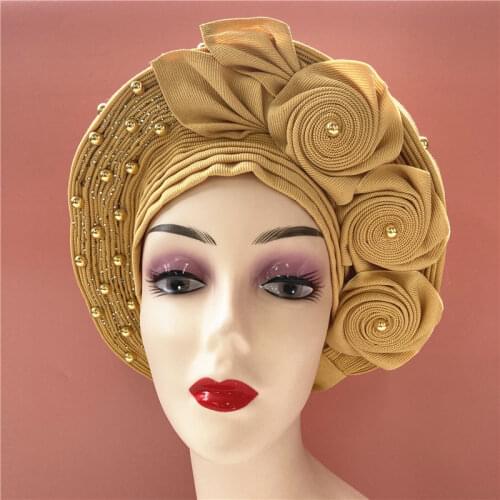 Black african headtie with beads&stones aso oke headtie keffiyeh cap turban femme african fabric head wrap high quality 1set