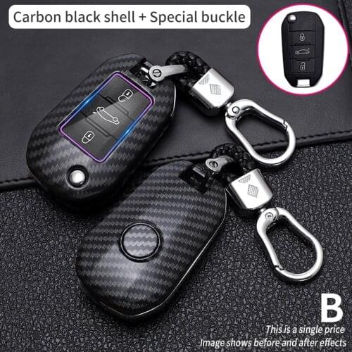 Carbon FiberNew hot sale car key cover keychain case for Peugeot 3008 308 RCZ 508 408 400 Remote holder accessories