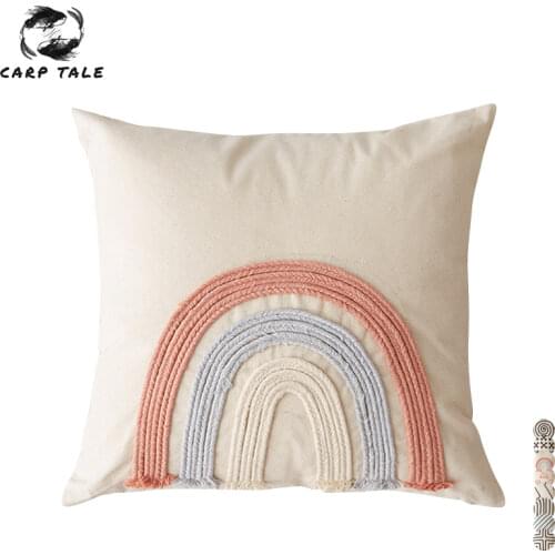 Home Decoration Rainbow Cushion Cover Black Stripe Pillow Cover Rope Embroidery Pink 45x45cm Pillowcase For Living Room Bed Room