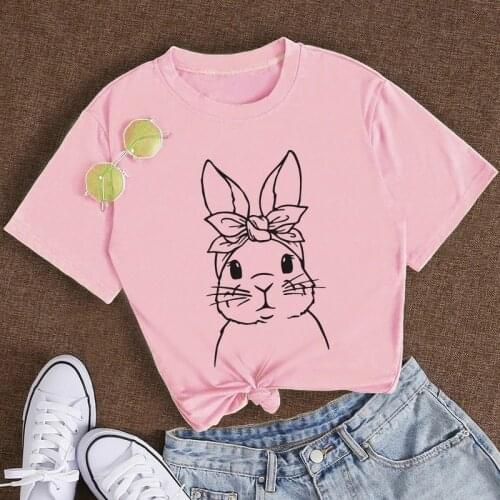 Women T Shirt Summer Cotton 100% Short Sleeve Little Rabbit Printed Female Fashion Kawaii Graphic Clothes Ladies O-Neck Tee Tops