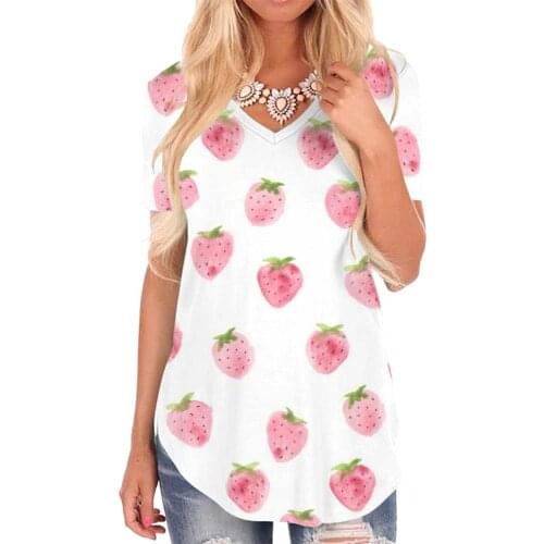 Giyu Brand Strawberry T Shirt Women Lovely Shirt Print Painting Tshirts Printed Harajuku V-neck Tshirt Womens Clothing Punk Rock
