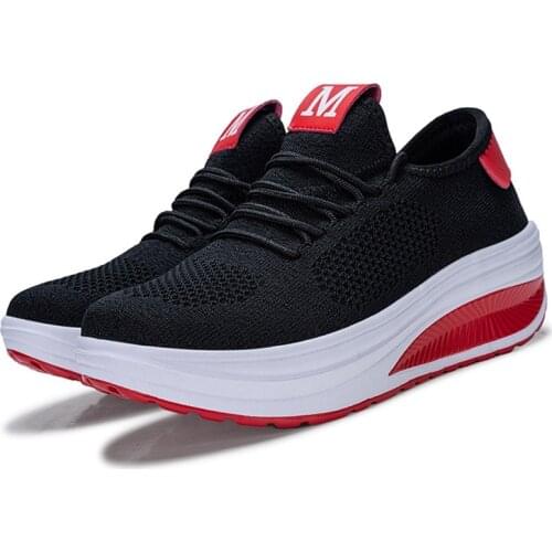 Women Mesh Breathable Lace Up Casual Platform Shoes Height Increasing Rocking Shoes Sports Wedge Sneakers Women Zapatos Mujer
