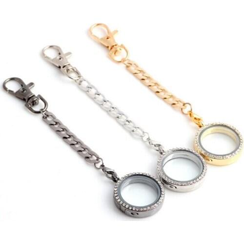 10PCS/lot 30MM Mix Colors Rhinestones Round Floating Locket Keychains Magnetic Memory Locket Pendant Key Chain