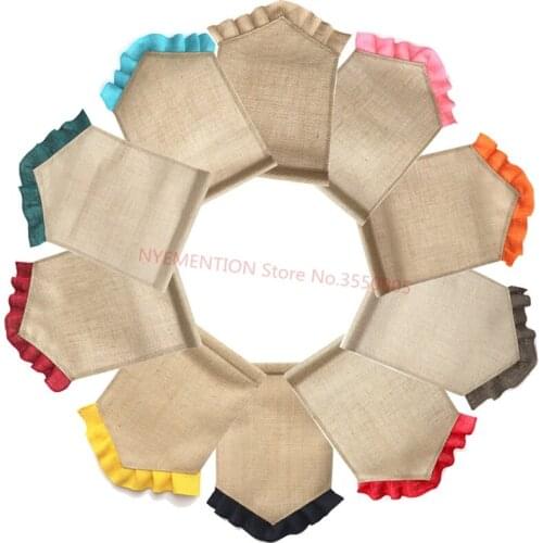 100pcs Colorful Ruffle Burlap Garden Flags 12"Wx18"H DIY Jute Liene Yard Flag House Decoration Hanging Flag