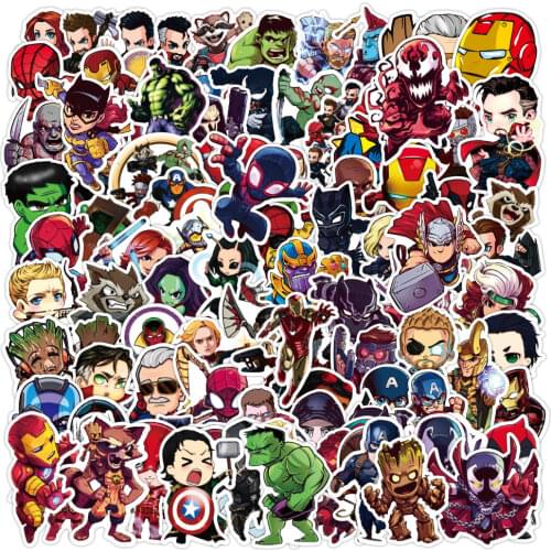 Party 100Pcs Superhero Graffiti Stickers Waterproof Scooter Notebook Trolley Car Sticker Decoration Anime Decor Aesthetic