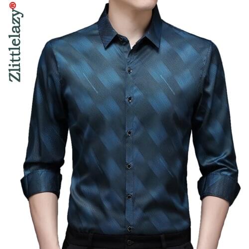 2021 Brand New Long Sleeve Men Social Shirt Streetwear Casual Striped Shirts Dress Mens Slim Regular Fit Clothes Fashions 1234