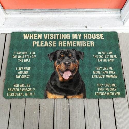 3D Please Remember Rottweiler Dogs House Rules Doormat Non Slip Door Floor Mats Decor Porch Doormat