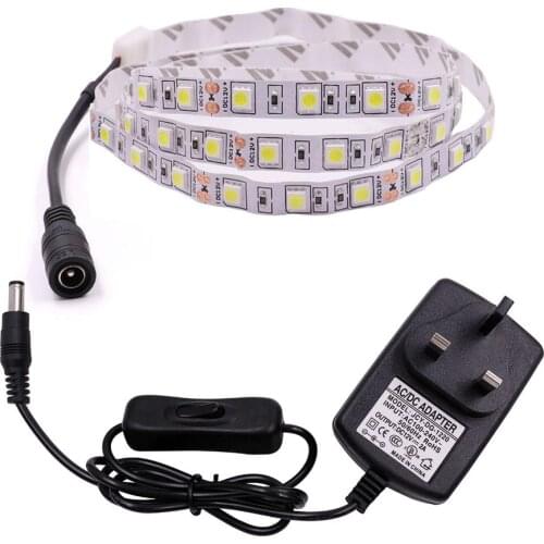 5M Led Strip With Switch 12V 5050 SMD Flexible Led Tape Light 60Leds/m Waterproof Led Ribbon Diode + 12V 3A EU Power Supply