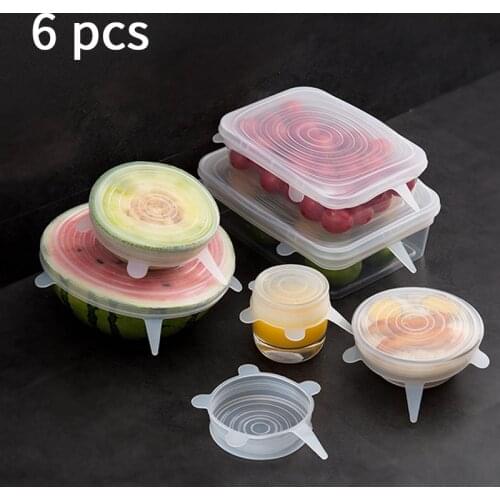 6Pcs/Set Silicone Stretch Lids Universal Lid Silicone Bowl Pot Lid Silicone Cover Pan Cooking Food Fresh Bowl Cover