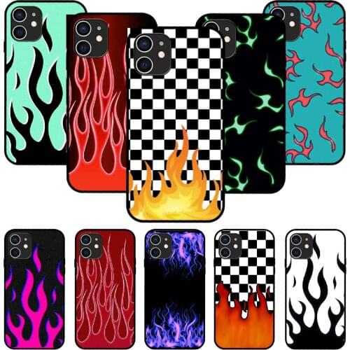 For iPhone 11 12 8 Plus Mini Pro X XR XS Max 4 5 7 6 6S 8 SE Phone Case Black Cover Coque Trend Back 3D wildflower flame
