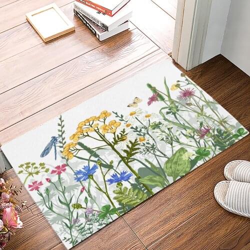 Flowers Butterfly Dragonfly Doormat Bedroom Kitchen Floor Mat Bathroom Anti-Slip Rug Home Doormat for Entrance Door