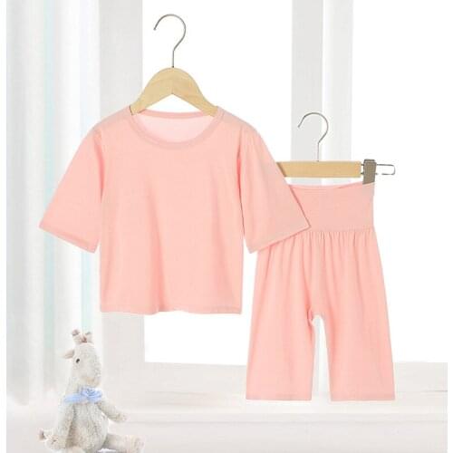 Children Pajamas Solid Color Girl Cotton Cartoon Homewear Pajamas Set Boy Toddler Baby Home Clothing Children Pyjama Suits