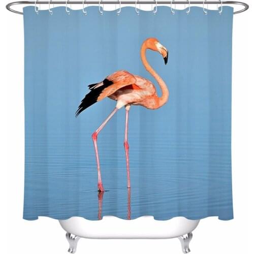 Flamingo Water Shower Curtain Natural Scenery Extra Long Bathroom Waterproof Mildew Resistant Polyester Fabric for Bathtub Decor