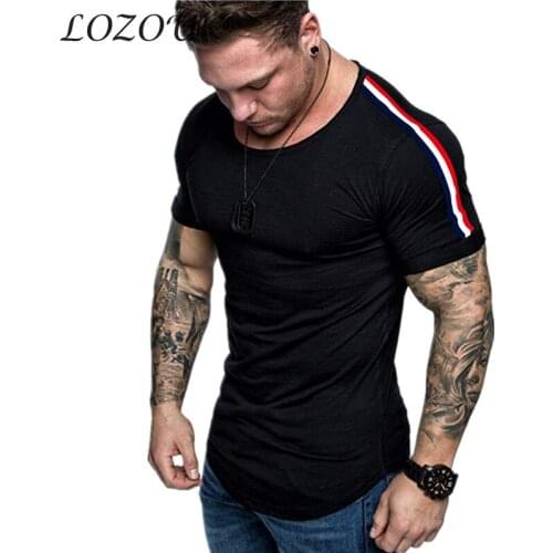 Mens Fashion Short Sleeve Shoulder Stitching T-shirt Casual Round Neck Tops Sports Fitness Solid Color Oversize Pullover Summer