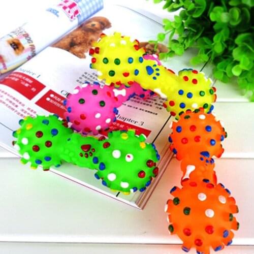 Dog Toys Colorful Dotted Dumbbell Shaped Dog Toys Squeeze Squeaky Faux Bone Pet Chew Toys For Dogs Free Shipping +Z