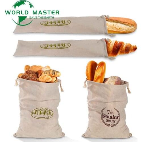 Linen Bread Storage Bags Reusable Organic Cotton Drawstring Bag Eco-friendly Cotton Produce Bag For Groercy Vegetables