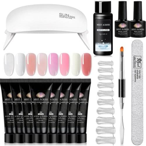 MEET ACROSS Poly Nail Gel Set Nail Gel Kit Crystal Builder Clear Color Gel Finger Extension Soak Off UV Gel Polish Nail Tool Set