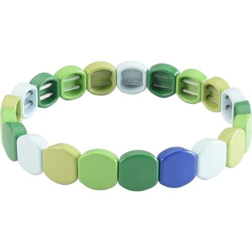 Metal Painted Enamel Tila Rainbow Bracelet for Women Elastic Tile Bracelet Friendship Bangles Girlfriend Gift