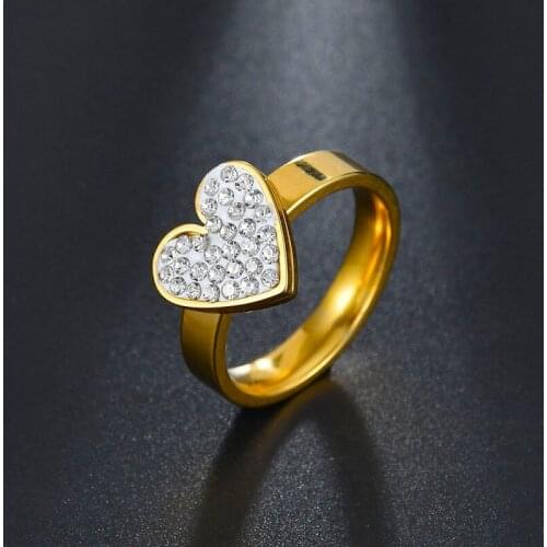 MixMax 20pcs Women Rings Golden Color Rhinestone Love Heart Cute Ring Fashion Jewelry